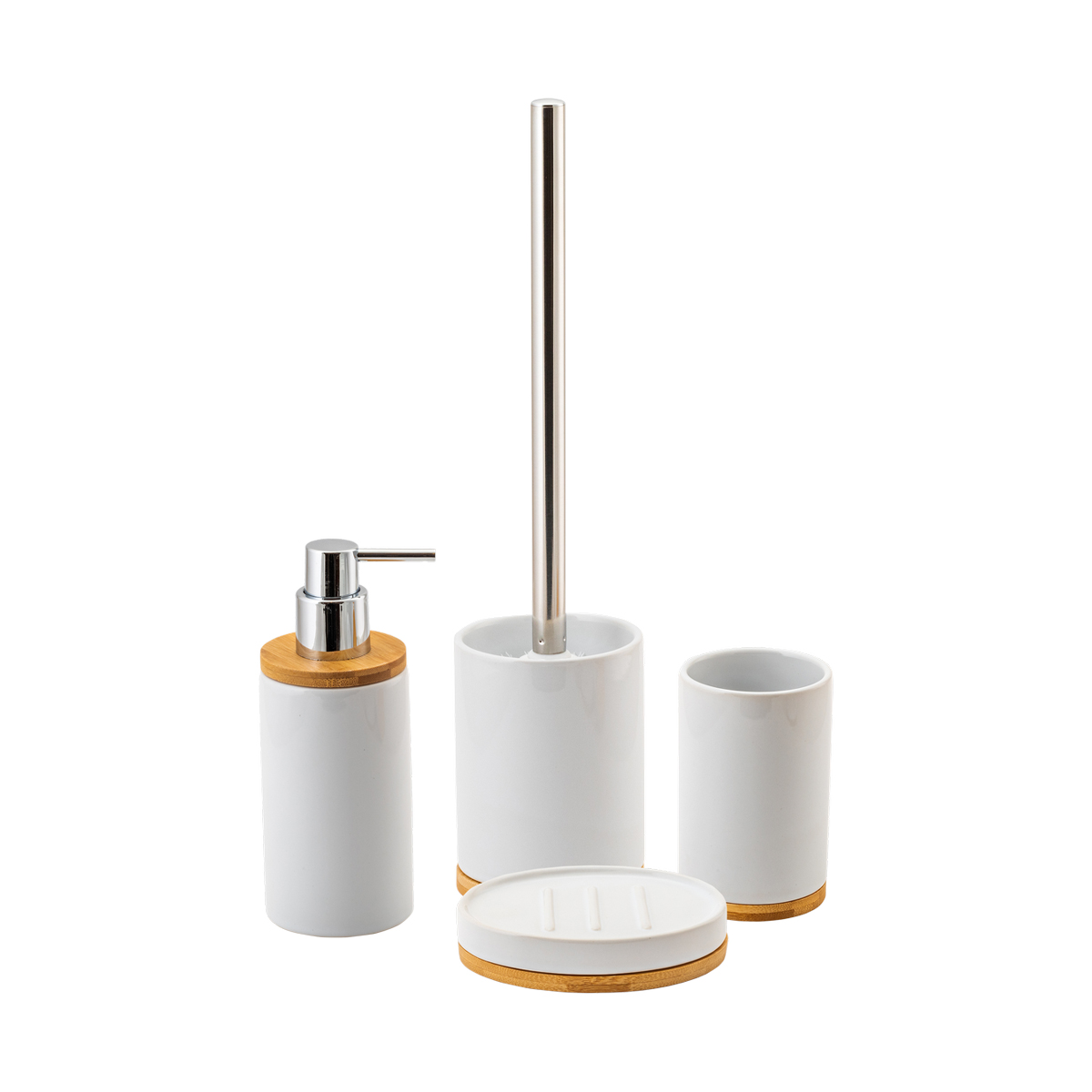 Туалетный набор "exo" ерш с подставкой, керамика/бамбук (белый) (1/6) "аквадекор" swtk-8047-e