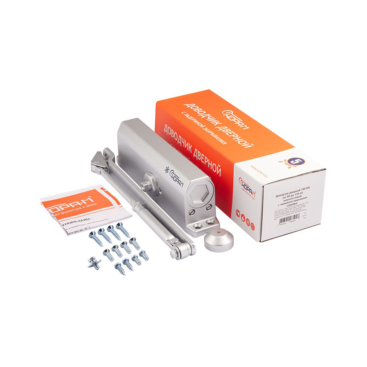 Доводчик дверной  740 da серебро (масса двери 60-110 кг) (1/10) "нора-м"