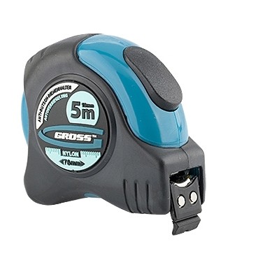 Рулетка "Schlagfest", 5 м x 19 мм, магнитный обрезиненный зацеп, двусторонняя шкала, Нейлоновое покрытие, автоматическая фиксация Gross (31112)