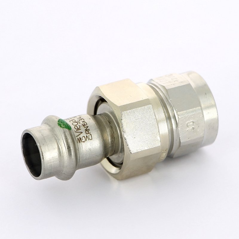 Муфта пресс-В разъёмная 15x1/2" с плоской прокладкой нержавеющая сталь Sanpress Inox VIEGA