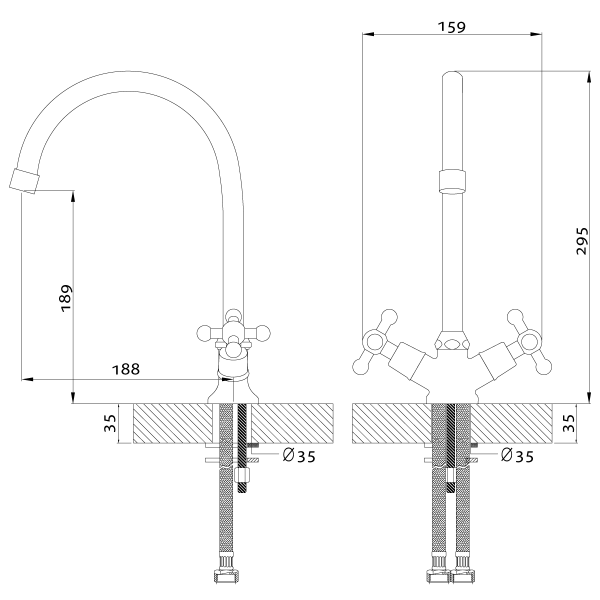 Смеситель для кухни  g02-72  высокий поворотн. излив, двухвентильный (1/12) "rossinka"