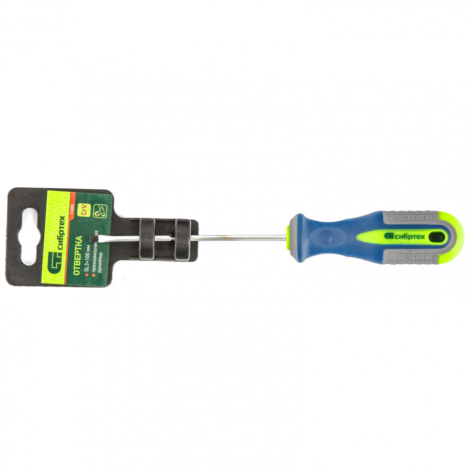 Отвертка, SL3 х 100 мм, CrV, трехкомпонентная рукоятка Сибртех (11800)