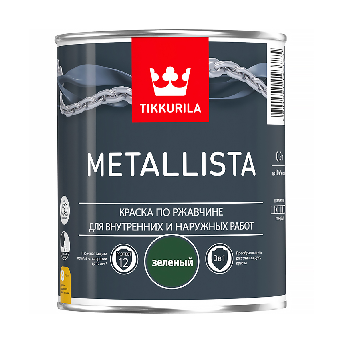Краска по ржавчине  3 в 1 "metallista"  зеленая  0,9 л (1/6) "тиккурила"