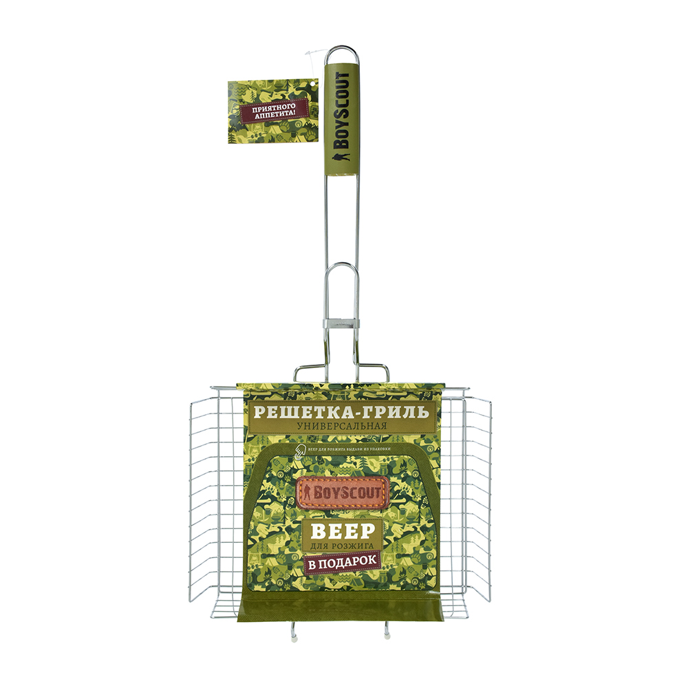 Решетка-гриль 30*25*5,5 см хромир. + веер для мангала (1/8) "boyscout" 61302