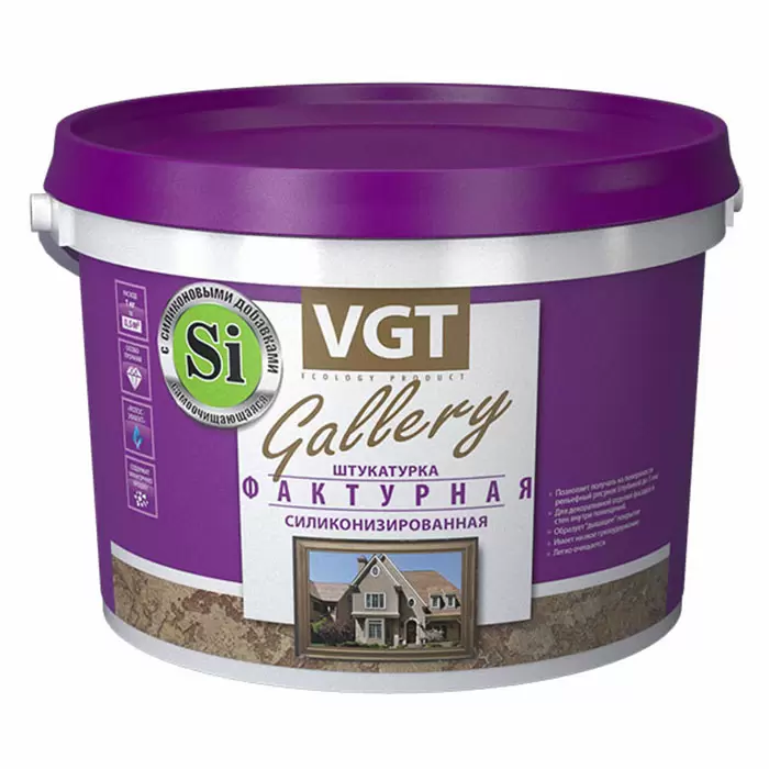 VGT GALLERY ФАКТУРНАЯ СИЛИКОНИЗИРОВАННАЯ ШТУКАТУРКА для наружных и внутренних работ, белая (25кг)