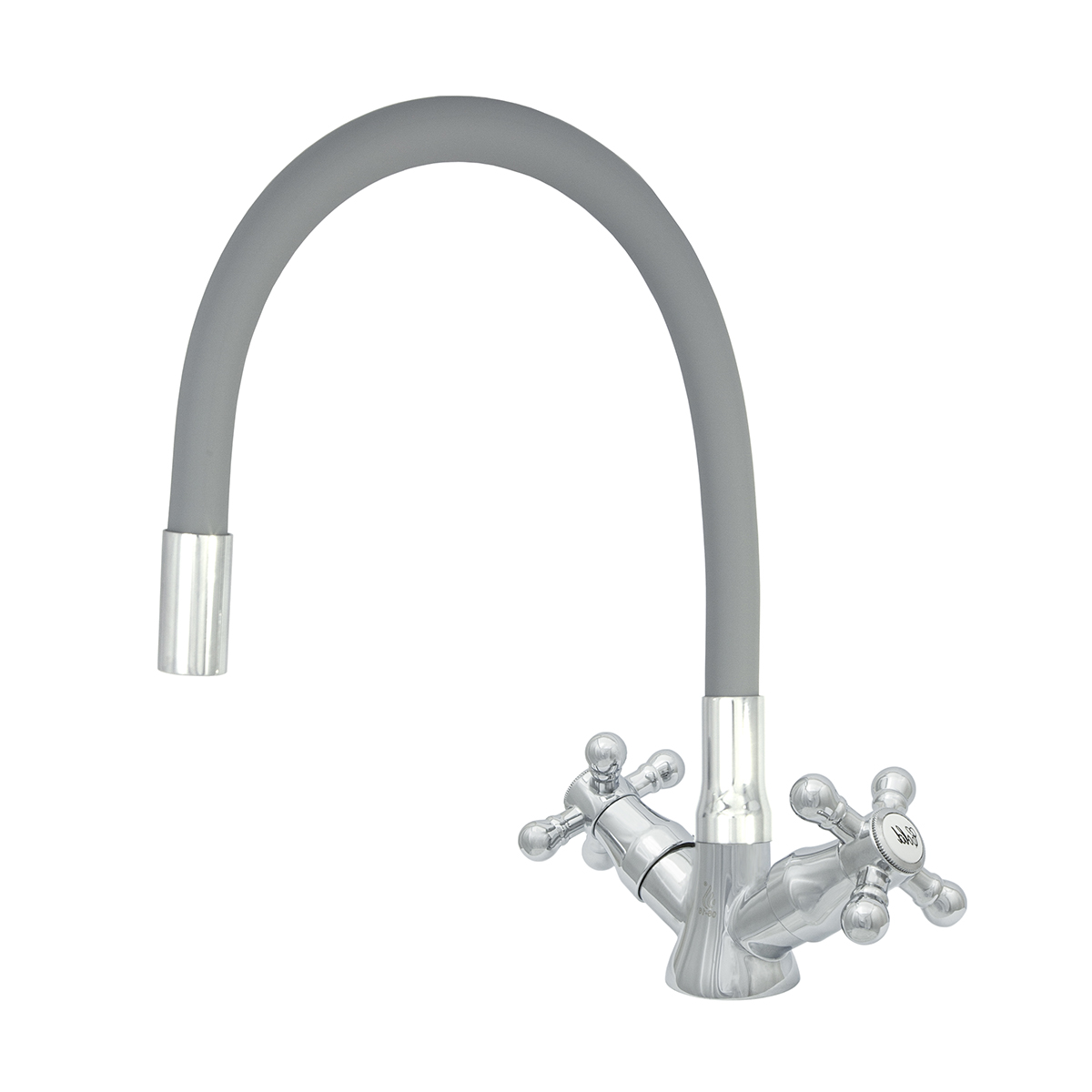 Смеситель для кухни "стандарт" цс-см 25ш к м_крест елочка гибкий излив, двухвент. (серый) (1/10)