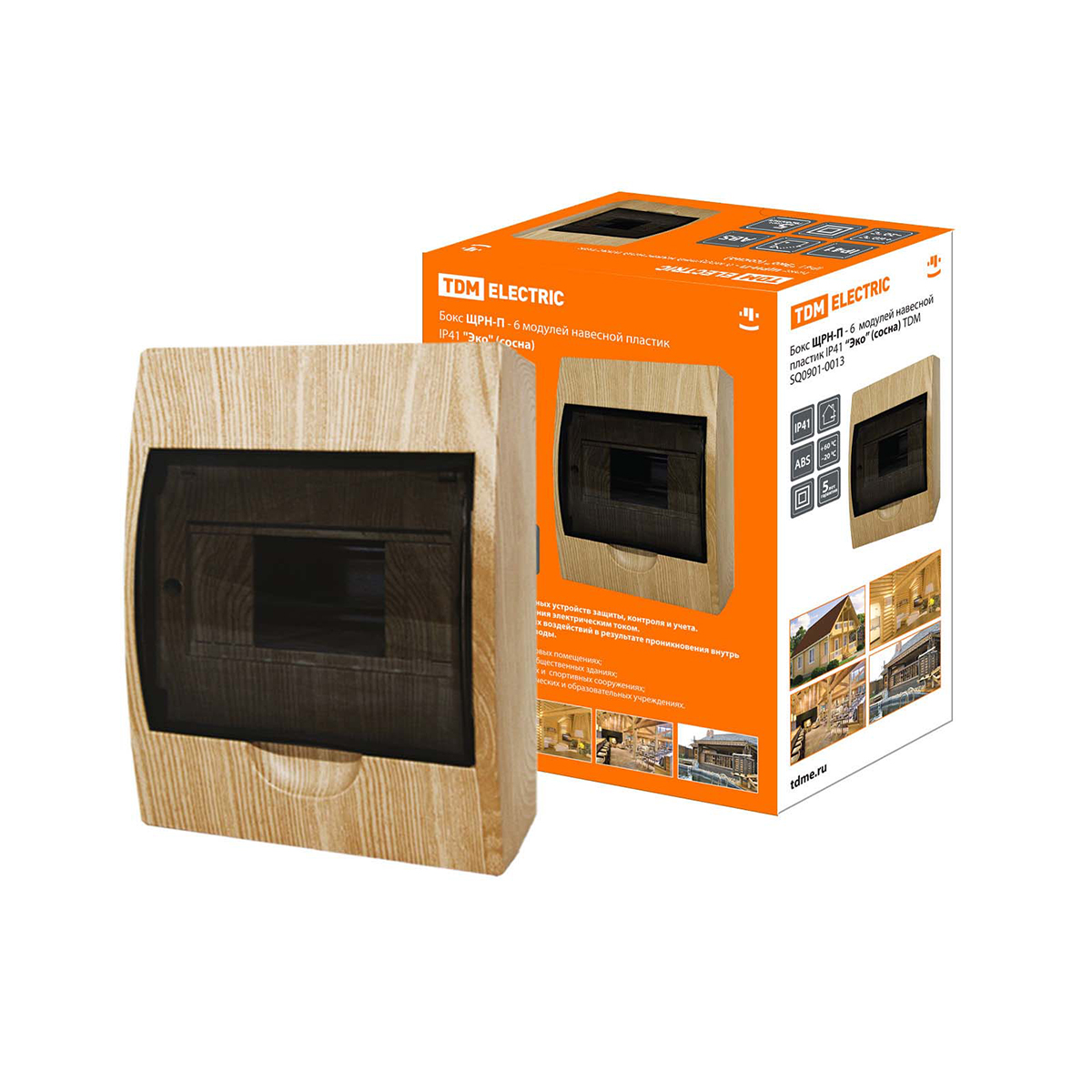 Щиток распределительный навесной щрн-п  6 модулей, пластик ip41 "эко" (сосна) (1/20) tdm sq0901-0013