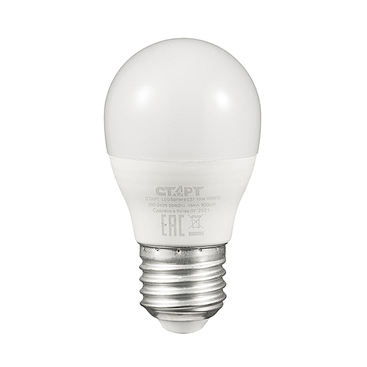 Лампа светодиодная "старт эко" шарик 10w 4000 к  e27, хол. свет (10/100)