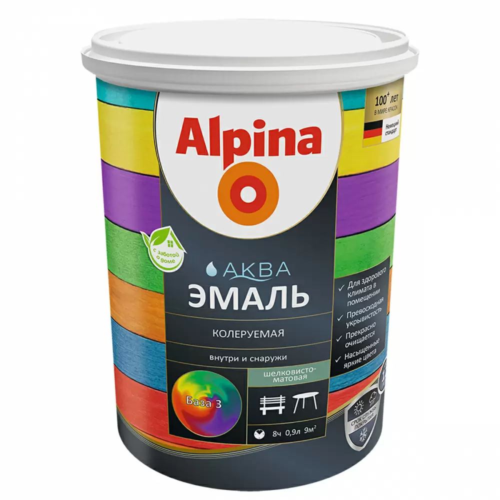 ALPINA AQUA эмаль акриловая шелковисто-матовая База 3 (0,864л)