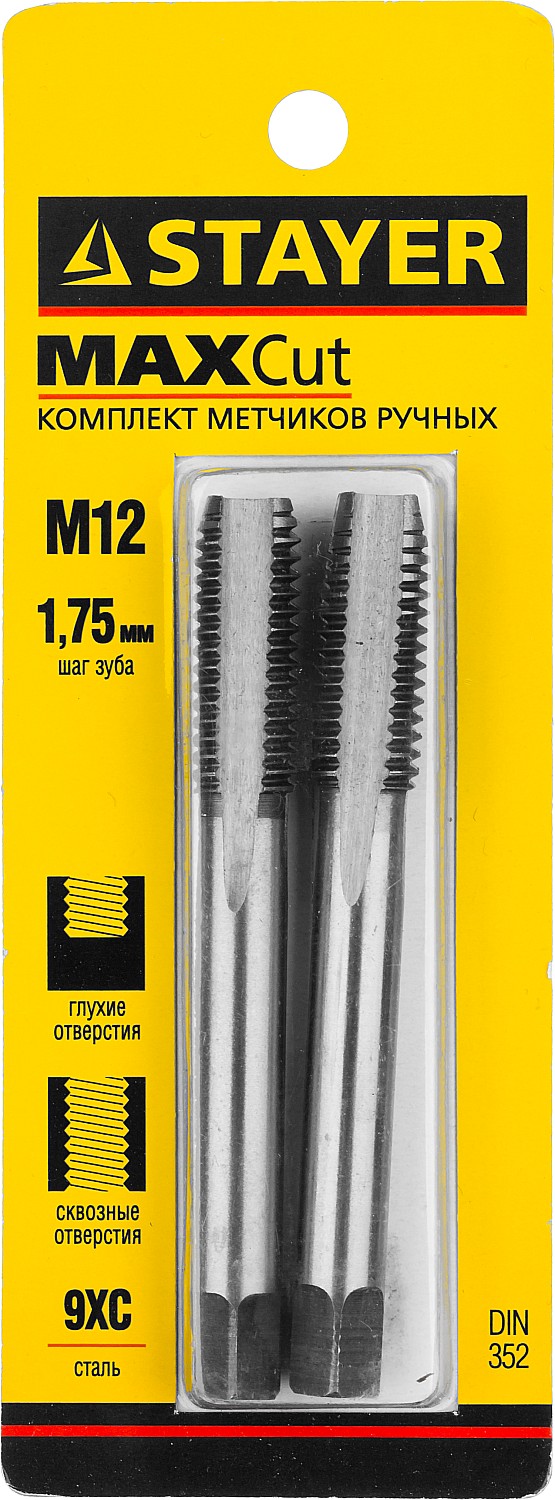 STAYER M12 х 1.75, 2 шт, комплект метчиков (28025-12-1.75-H2)