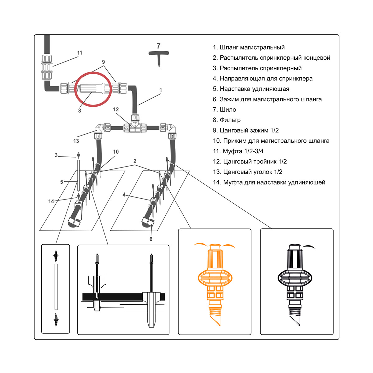 Комплект для дождевого полива "жук" от водопровода для 2 грядок (1/2)