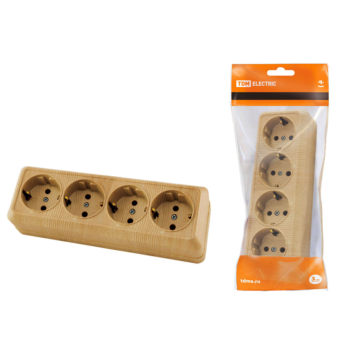 Розетка 4-х местн. с заземл. откр. уст. 16a 250в ip20 "ладога" сосна (1/6/60) tdm sq1801-0430