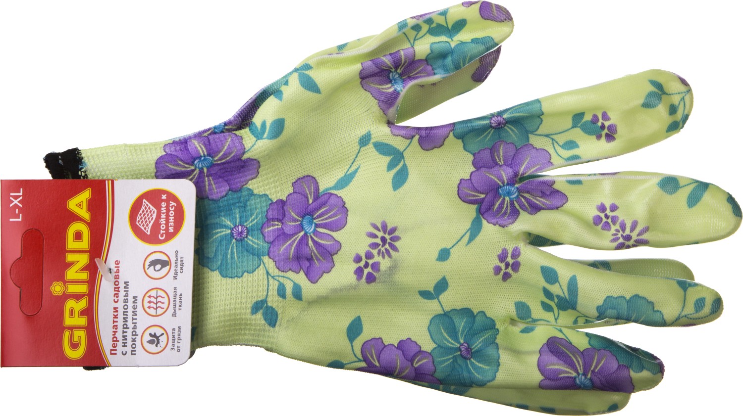 GRINDA L-XL, зелёные, прозрачное нитриловое покрытие, садовые перчатки (11295-XL)