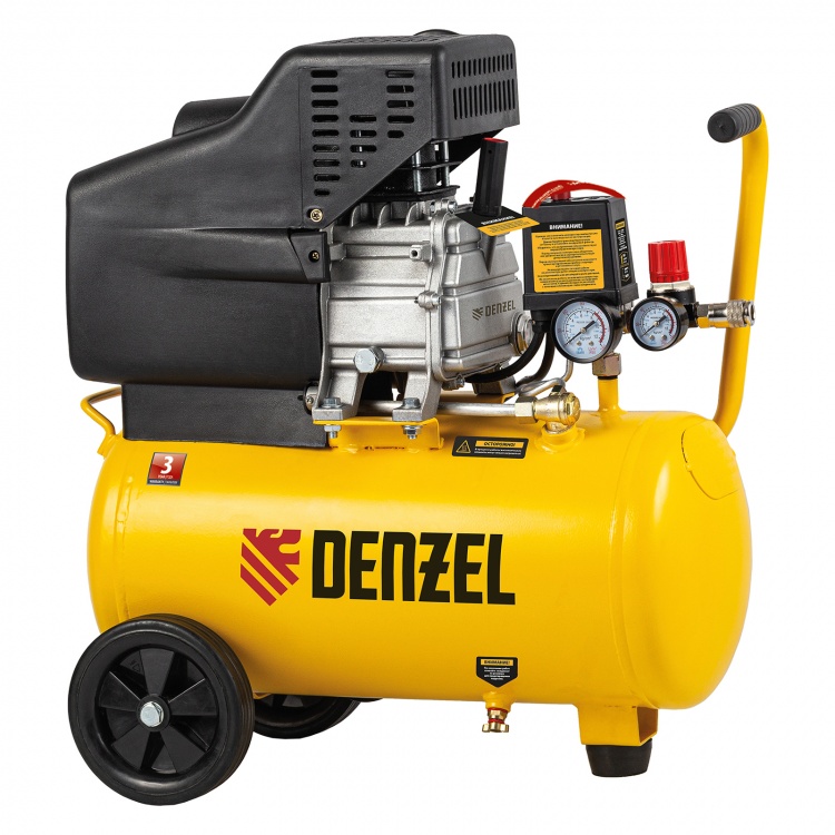 Компрессор воздушный DC1500/24, прямой привод, 1.5 кВт, 24 литра, 220 л/мин Denzel (58160)