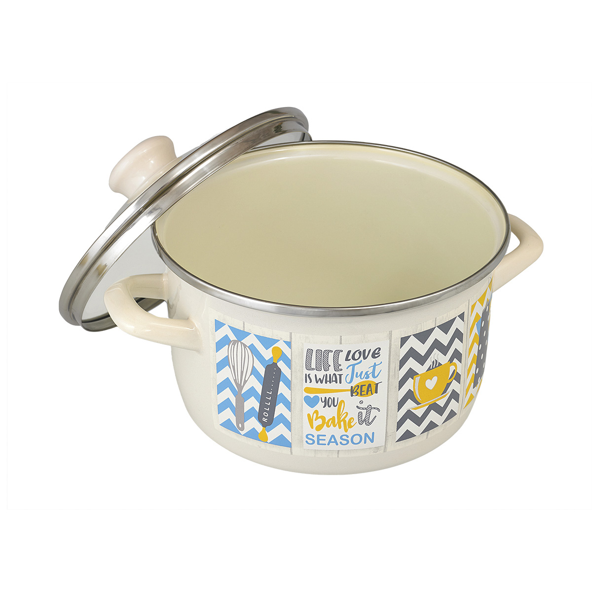 Кастрюля эмалиров. "кантри" 6,75 л, 24 см стекл. крышка (1/4) "metrot"