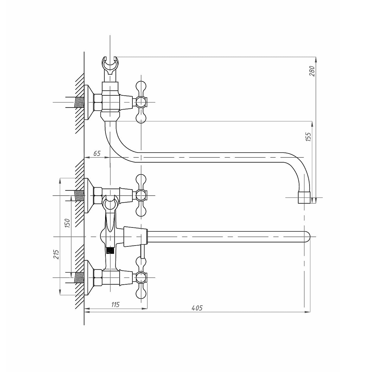 Смеситель для ванн fzs-471-06 длинный излив, двухвентильный (1/10) "fauzt"