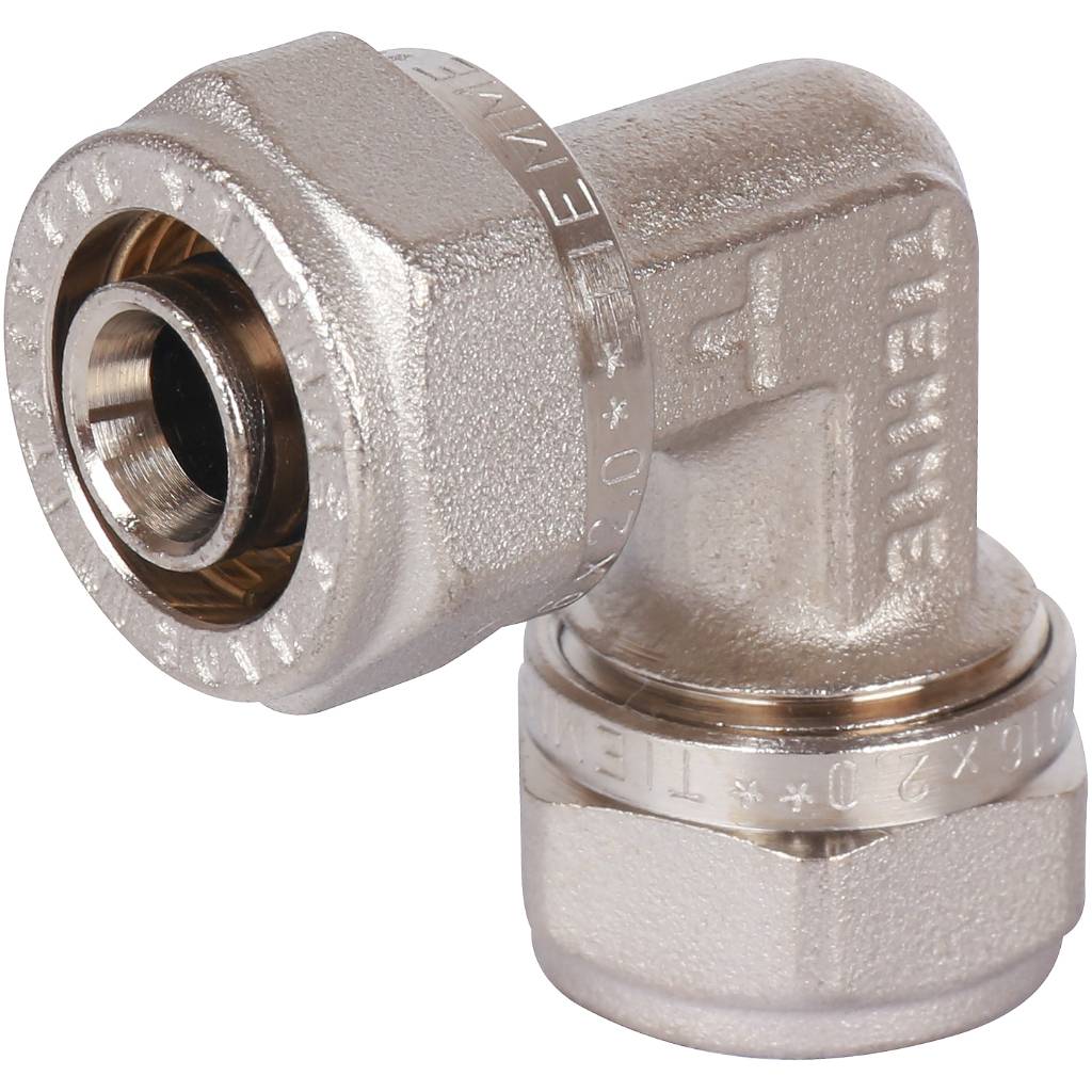 Угол 90° равнопроходной 16 х 16 мм. под обжим TIEMME для металлопластиковых труб