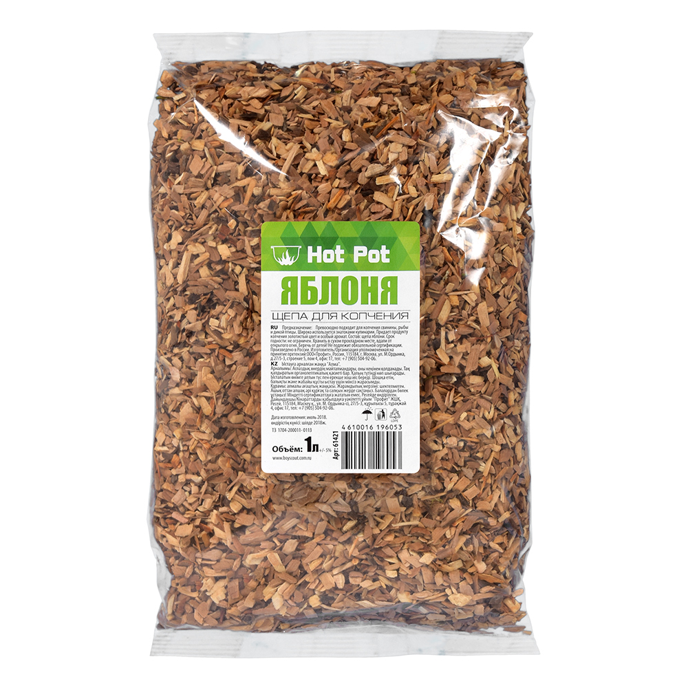 Щепа для копчения (яблоня) 1 л (1/25) "hot pot" 61421