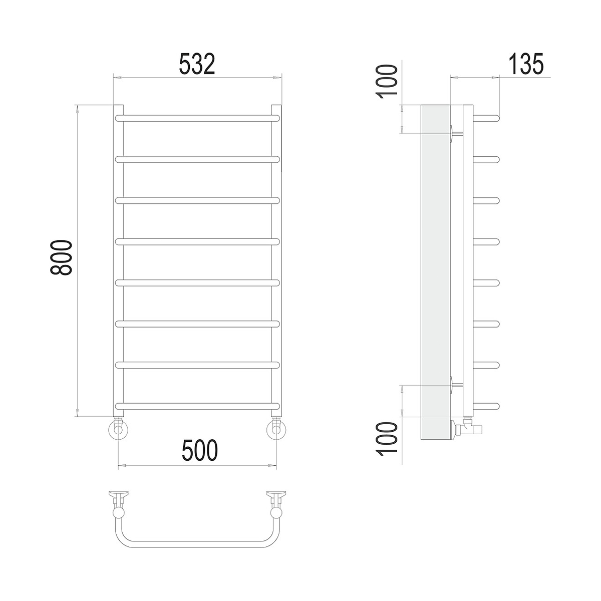 Полотенцесушитель водяной "стандарт" п8 500*800 (хром) "terminus"
