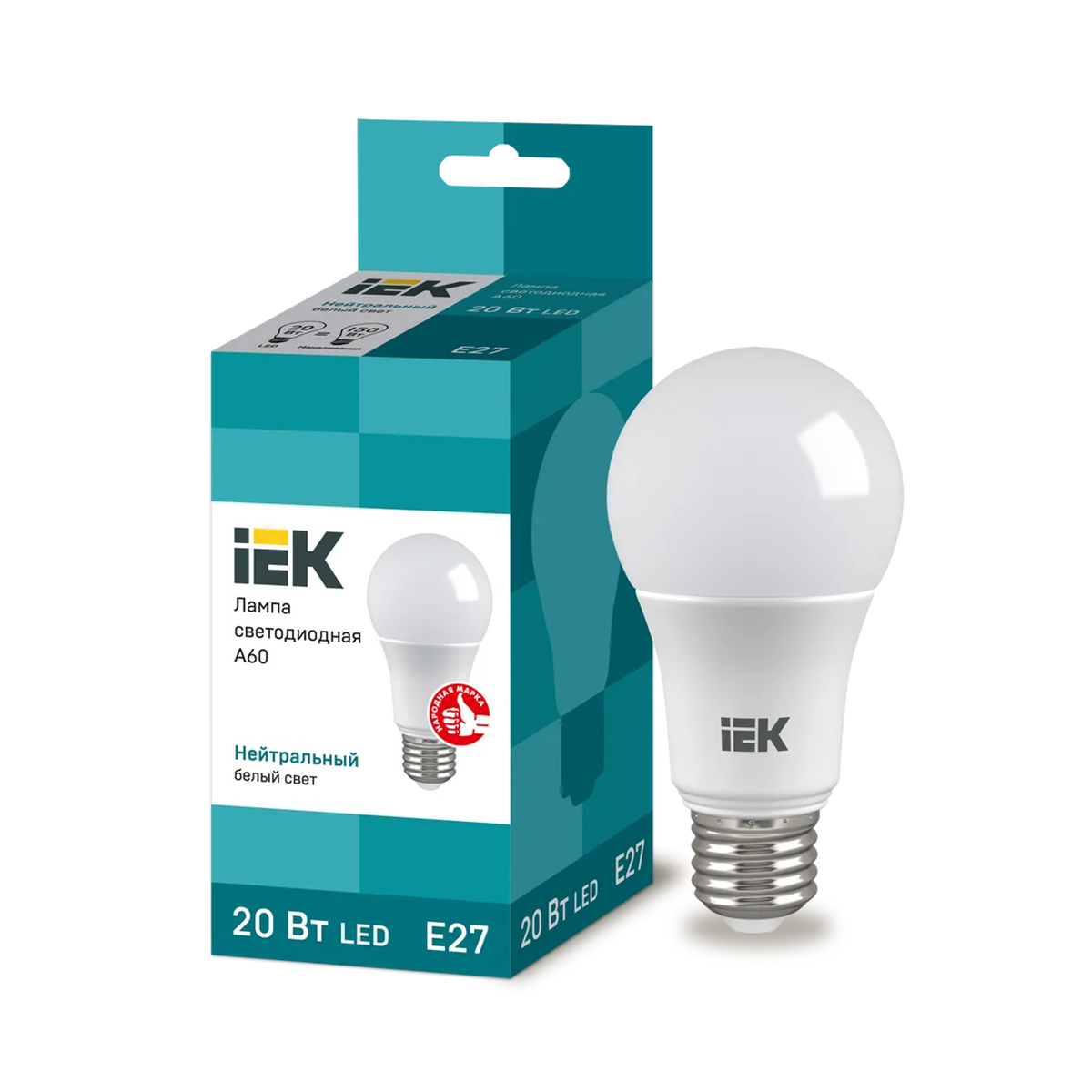 Лампа светодиодная (led) "iek" a60 шар 20w 4000 к e27, нейтрал. свет (10/100)