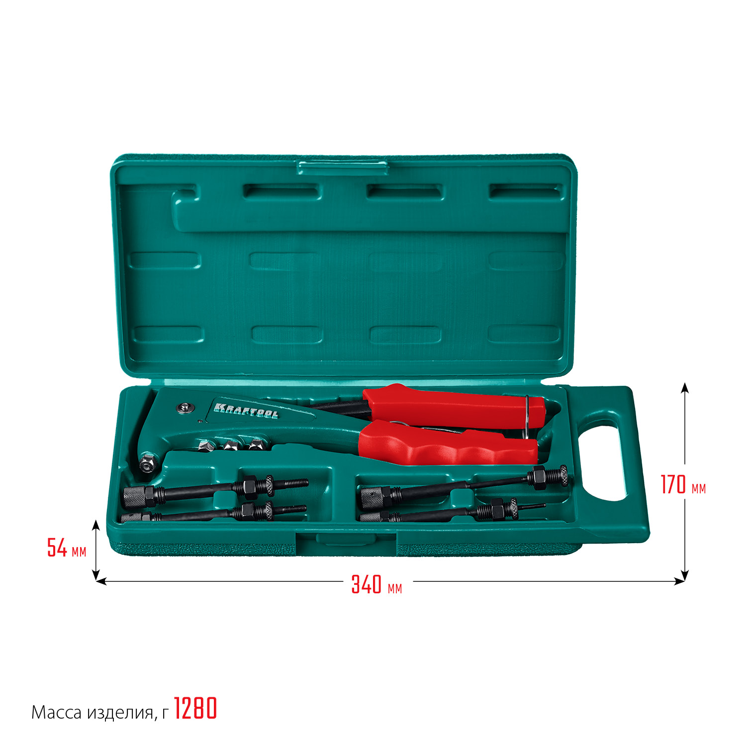 KRAFTOOL Combo2-M6, 2 вида заклёпок, комбинированный литой заклепочник в кейсе (31180)