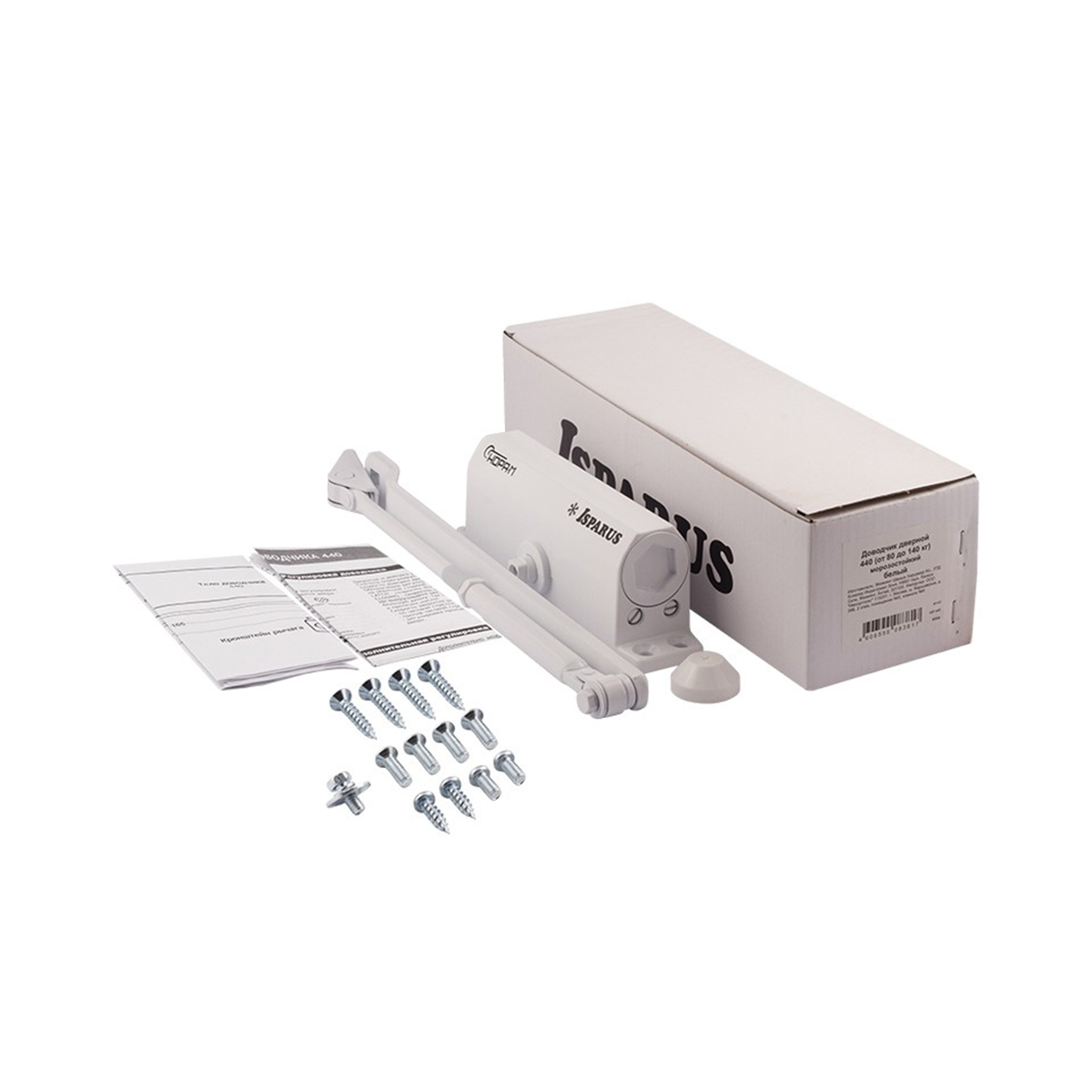 Доводчик дверной  440 isparus белый (масса двери 80-140 кг) (1/10) "нора-м"