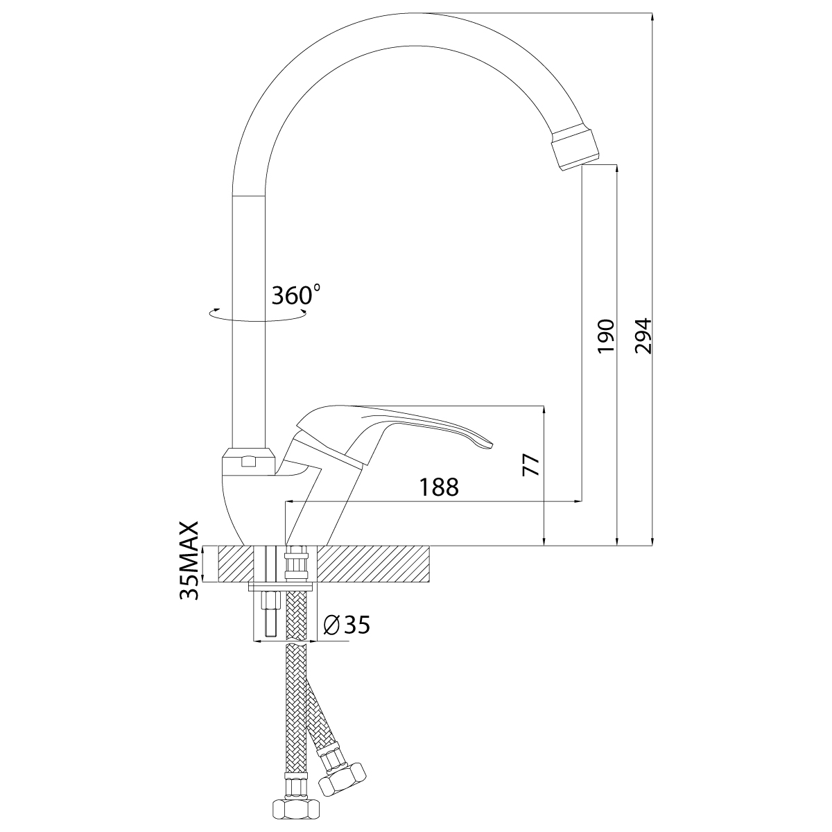 Смеситель для кухни  a35-23  высокий поворотн. излив (1/12) "rossinka"
