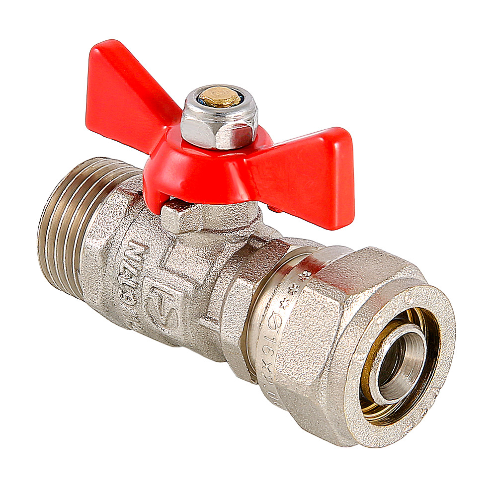 Кран шаровый VALTEC бабочка обжим НР редуцированный 16 х 1/2"