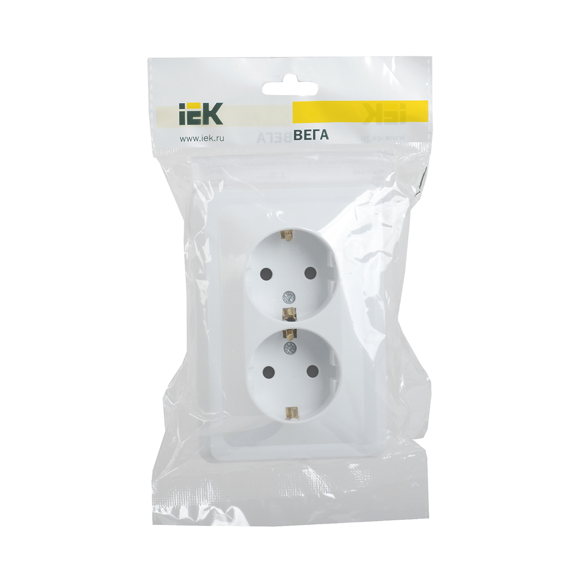 Розетка "вега" 2-х местн. с заземл. рс12-3-вб, 16а, белый (1/25/100) "iek"