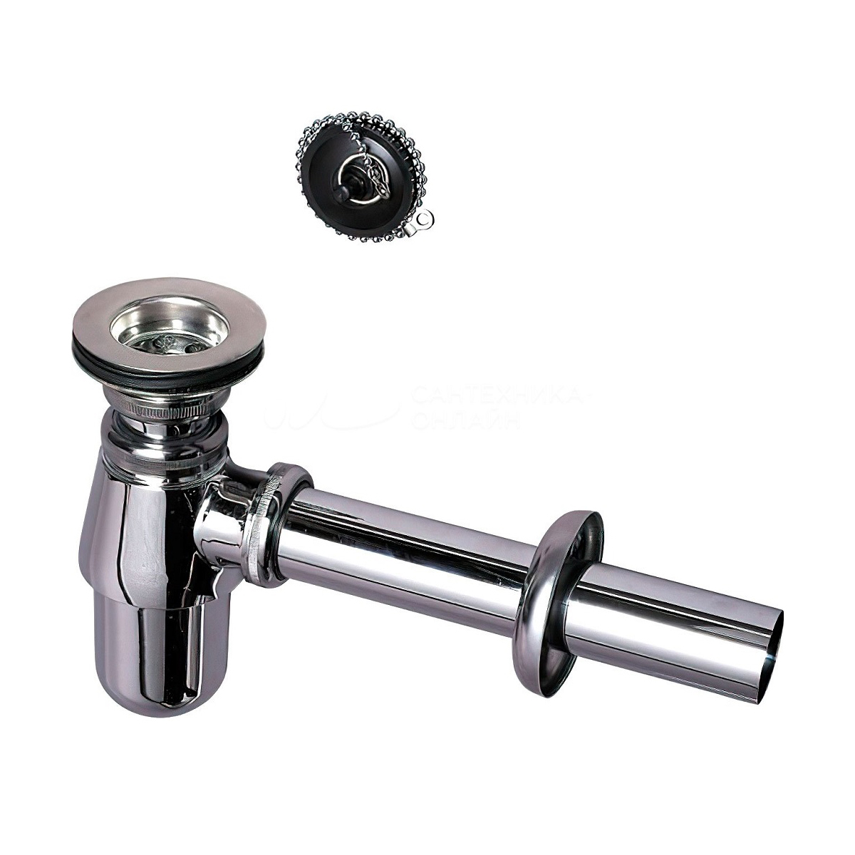 Сифон sl213 с выпуском 1 1/4" х 32 мм латунный (хром) пробка с цепочкой (1/25) "wirquin"