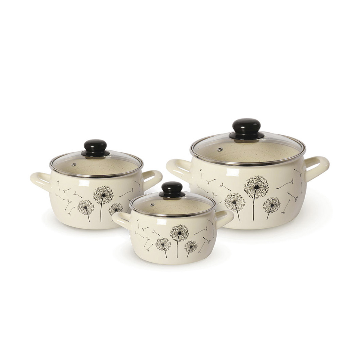 Набор кастрюль эмалиров. "одуванчик" (2,4 + 3,3 + 5,7 л) (1) "metrot"