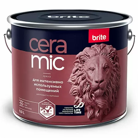 BRITE CERAMIC краска для интенсивно используемых помещений, шелковисто-матовая, база С (9л)