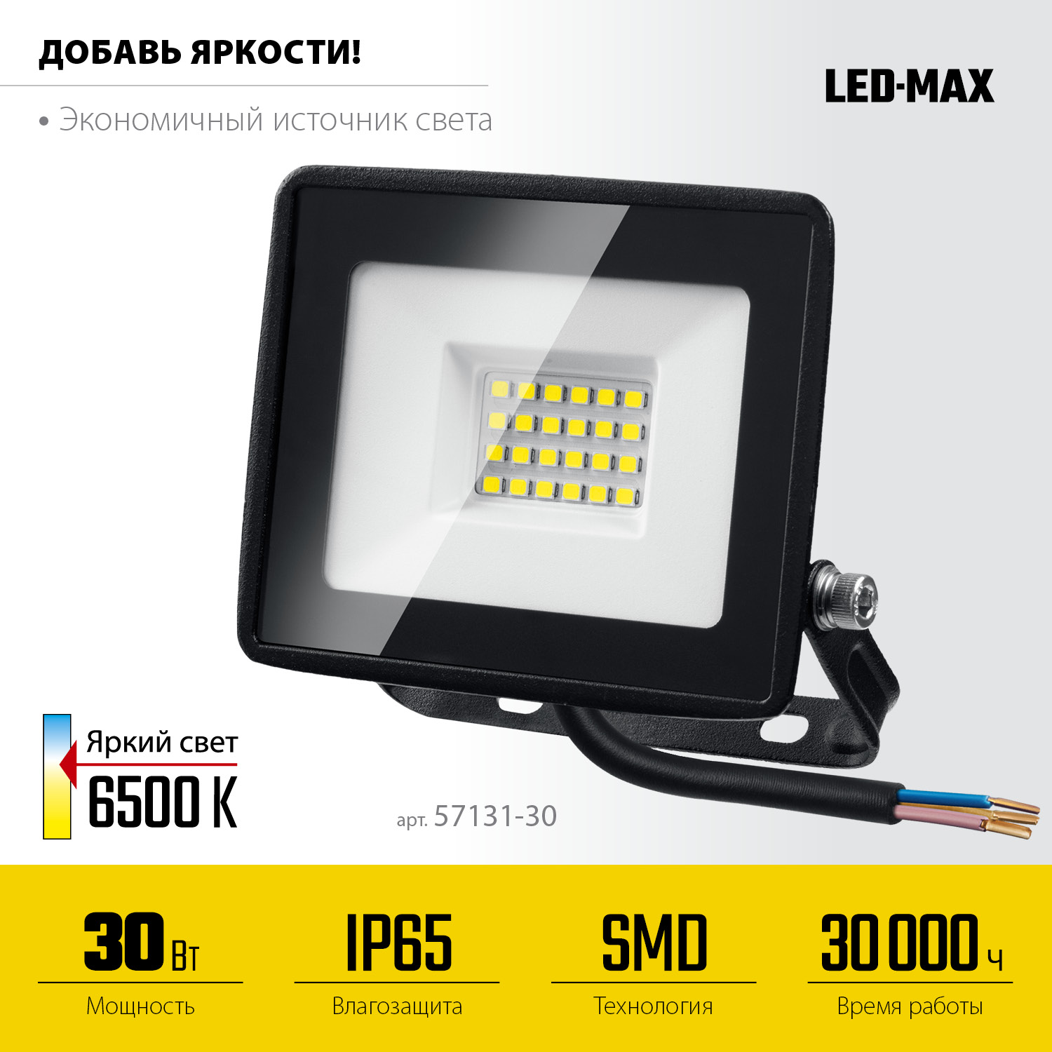 STAYER LED-MAX, 30 Вт, 6500K, IP 65, светодиодный прожектор (57131-30)
