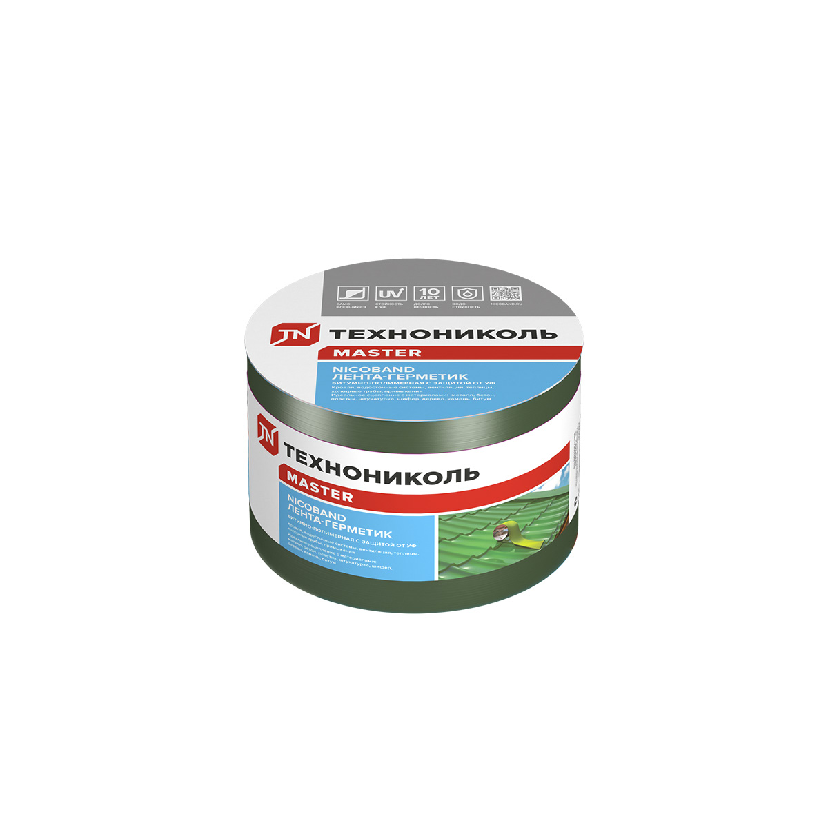 Лента-герметик самокл. 10 см х 10 м "nicoband" (битумно-полимерная) зеленая (1/3) "технониколь"