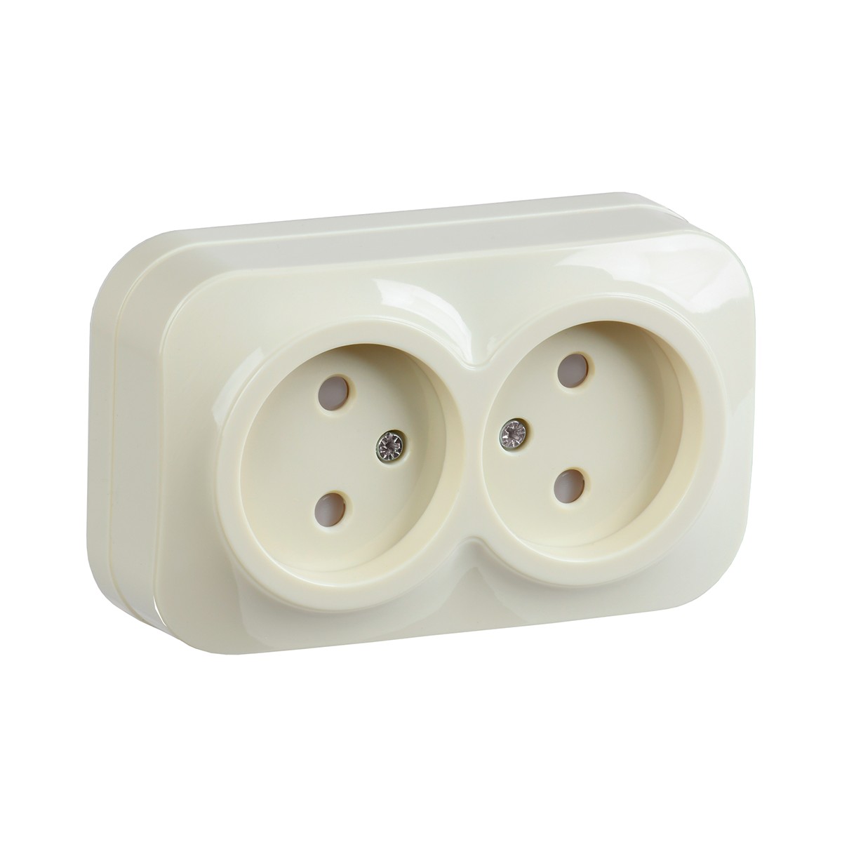 Розетка открыт. уст. "glory" 2-х местн. с шторк. рсш22-2-хк, 10а, кремовый (1/24/288) "iek"