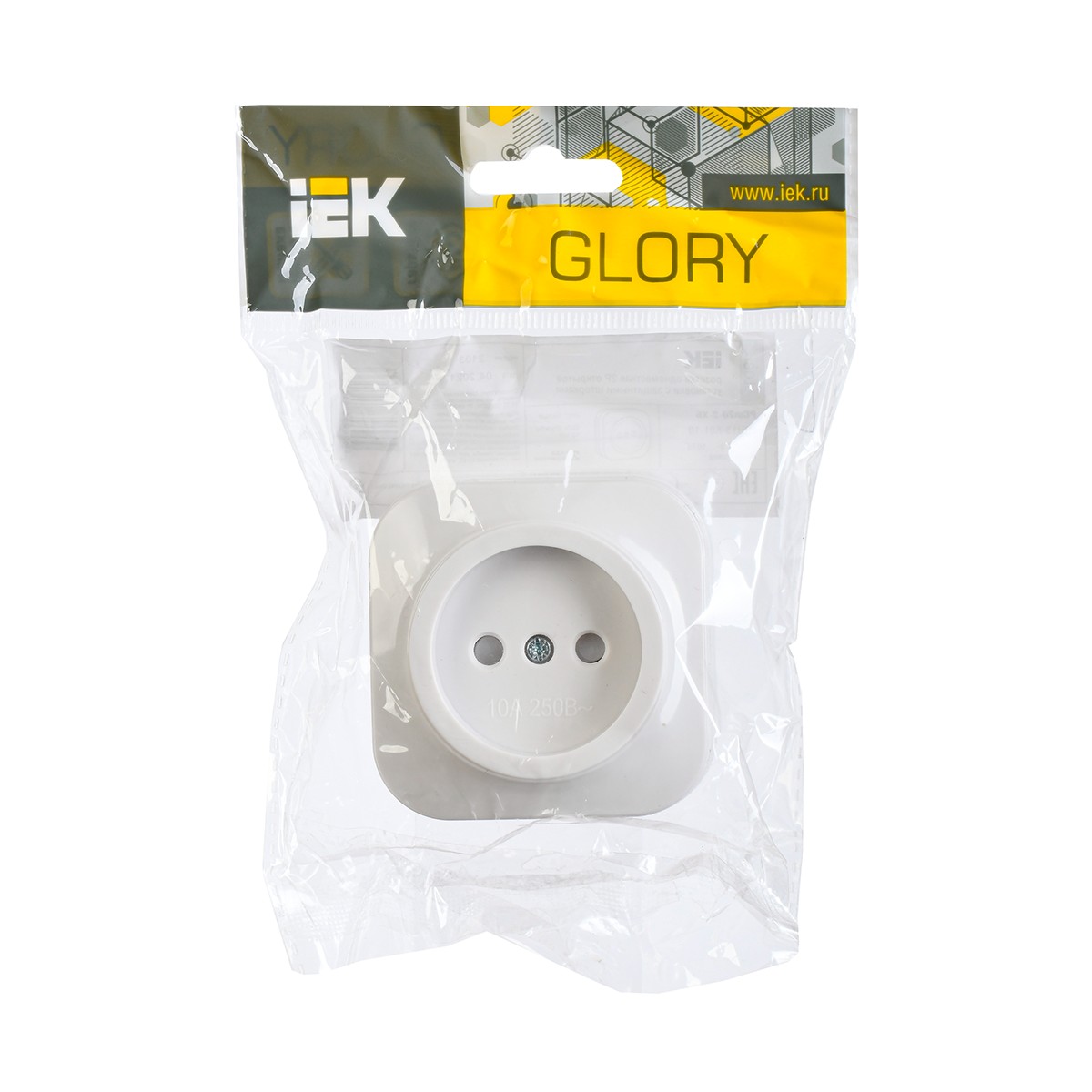 Розетка открыт. уст. "glory" 1 местн. с шторк. рсш20-2-хб, 10а, белый (1/36/432) "iek"