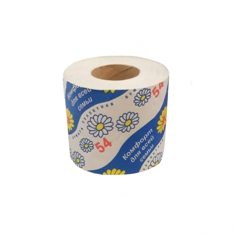 Туалетная бумага "Комфорт для всей семьи 54", в амбалаже, с тиснением и перфорацией,1 слой, 100 гр. (92186)