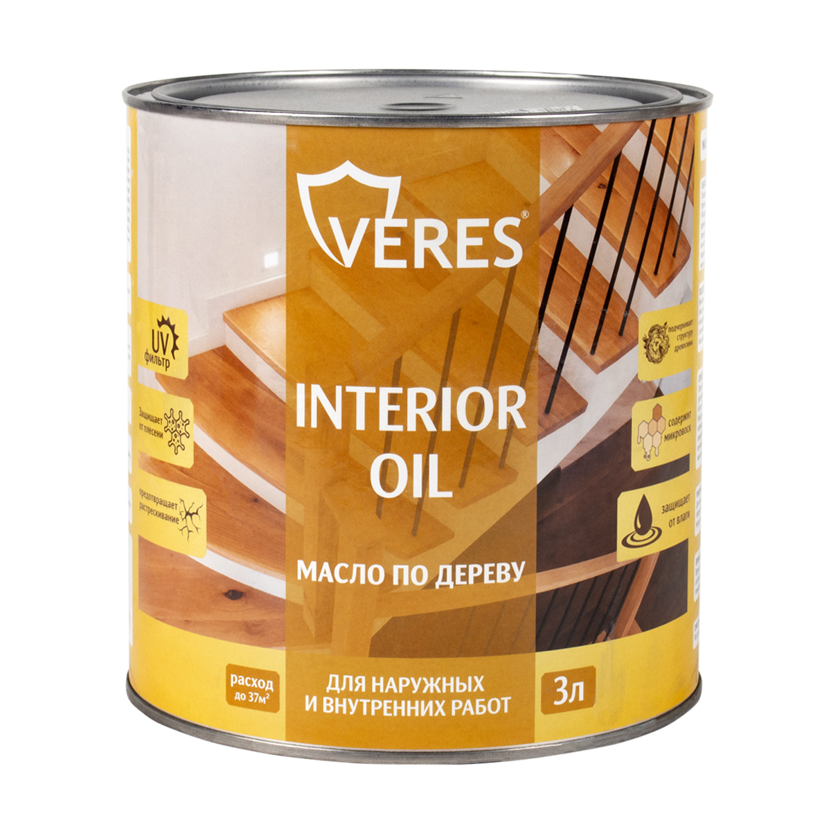 Масло по дереву "interior oil" для внутр. и наружных работ бесцветный 3 л (1/6) "veres"