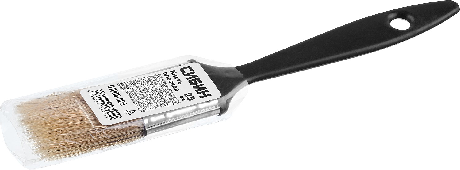СИБИН 25 мм, 1″, светлая смешанная щетина, пластиковая ручка, все виды ЛКМ, плоская кисть (01008-025)