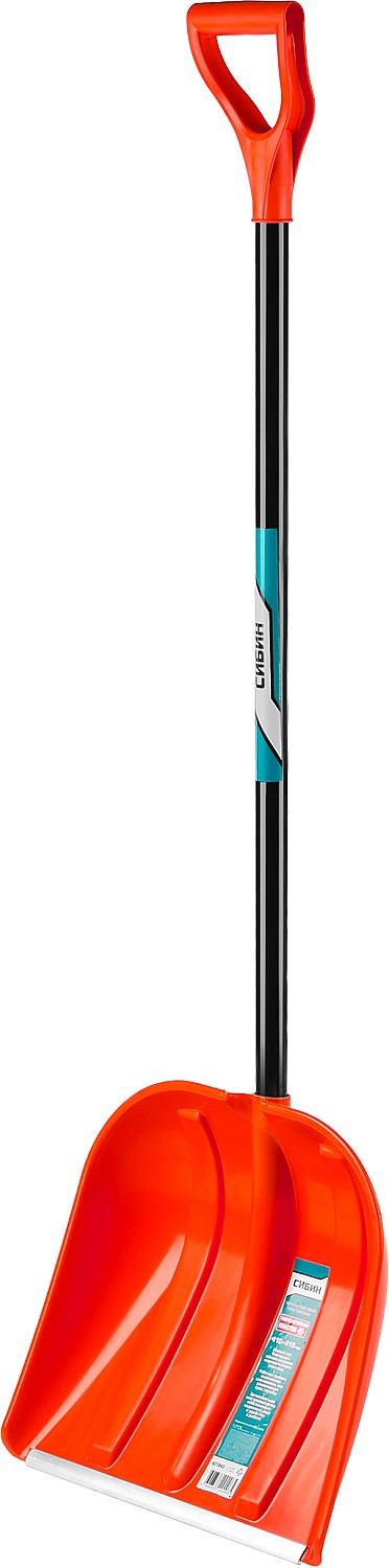 СИБИН ЛПА-410, ширина 410 мм, пластиковая, с алюминиевой планкой, эргономичный алюминиевый черенок, V-ручка, снеговая лопата (421845)