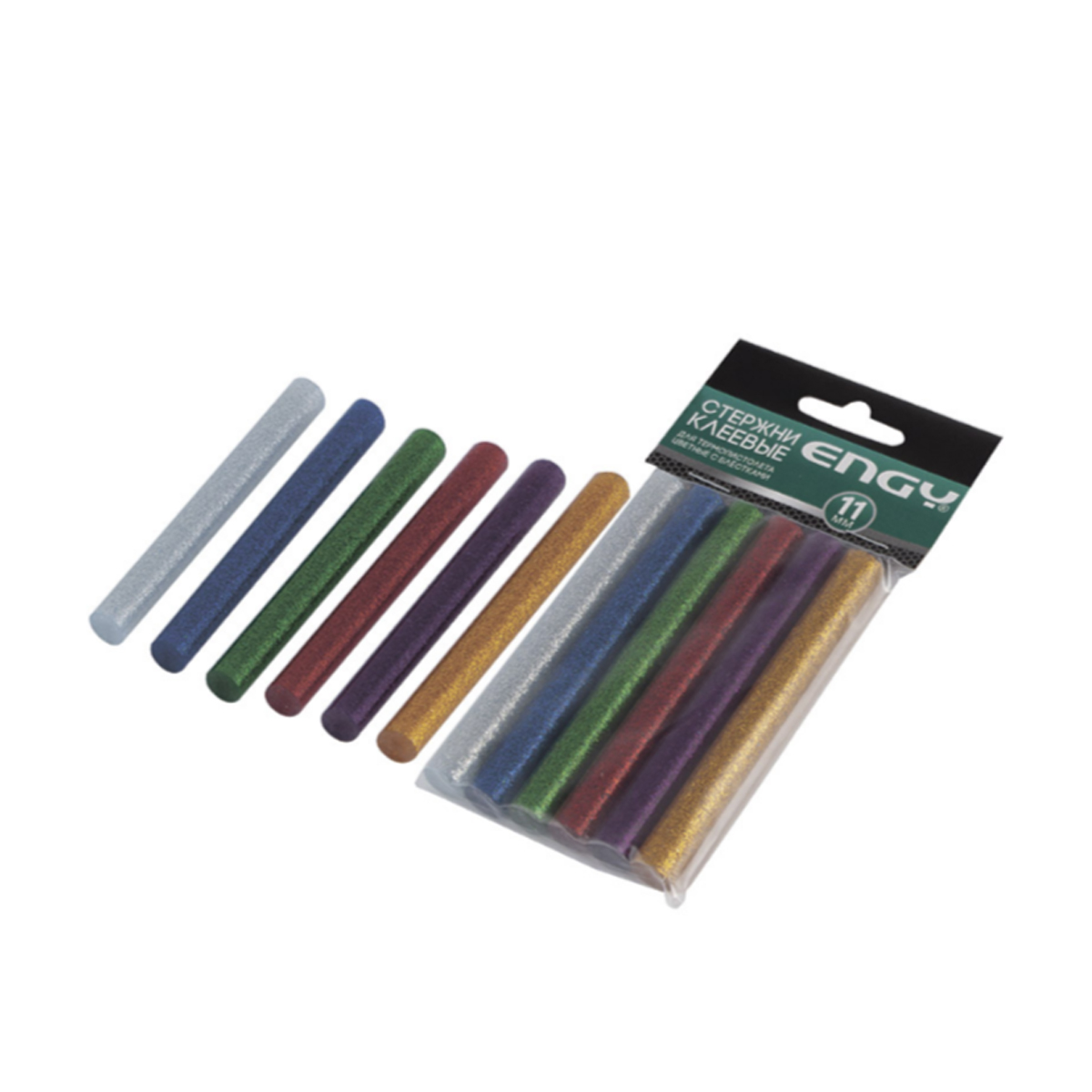 Стержни клеевые для термопистолета 11 х 100 мм (цветные с блестками) набор 6 шт. (1/25/400) "engy"