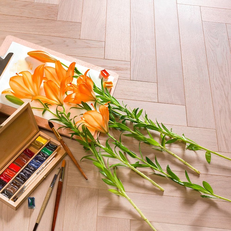 Coswick Английская ёлка 3-х слойная T&G шип-паз (90°) 1174-3531 Титановый буфф (Порода: Дуб)