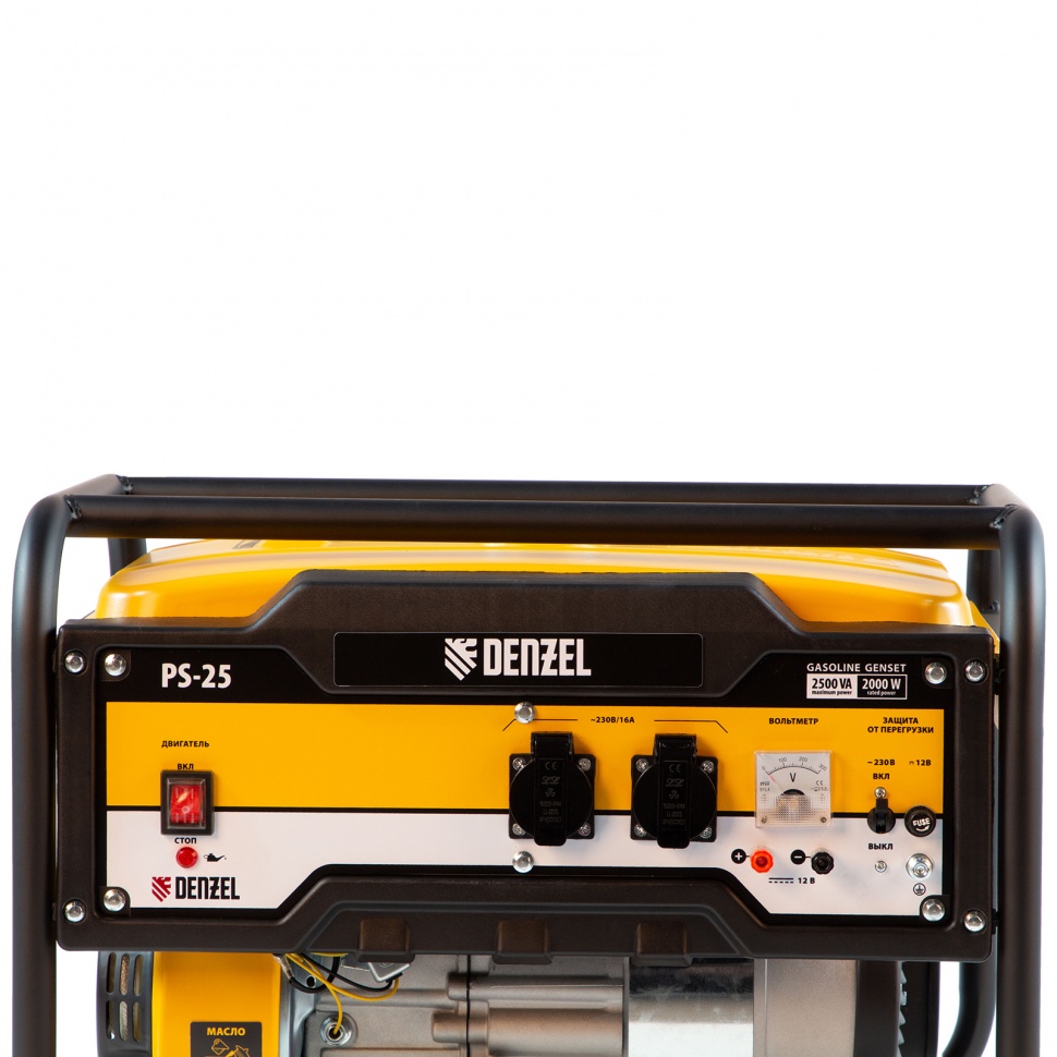 Генератор бензиновый PS 25, 2.5 кВт, 230 В, 15 л, ручной стартер Denzel (946814)