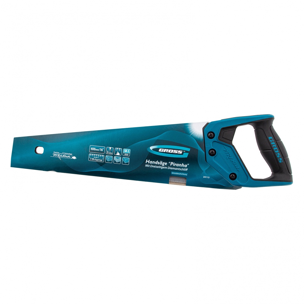 Ножовка по дереву "PIRANHA", 400 мм, 7 TPI, 3D-зуб, тефлоновое покрытие полотна, двухкомпонентная рукоятка Gross (24113)