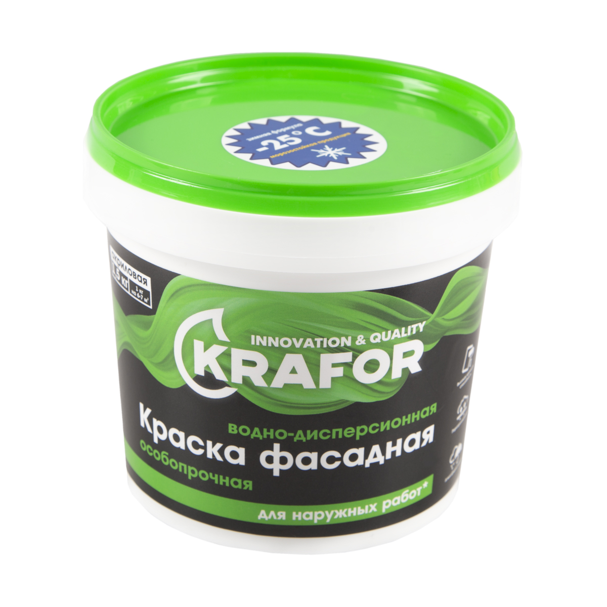 Краска в/д фасадная особопрочная  1,5 кг (1/6) "krafor" (зелен.)