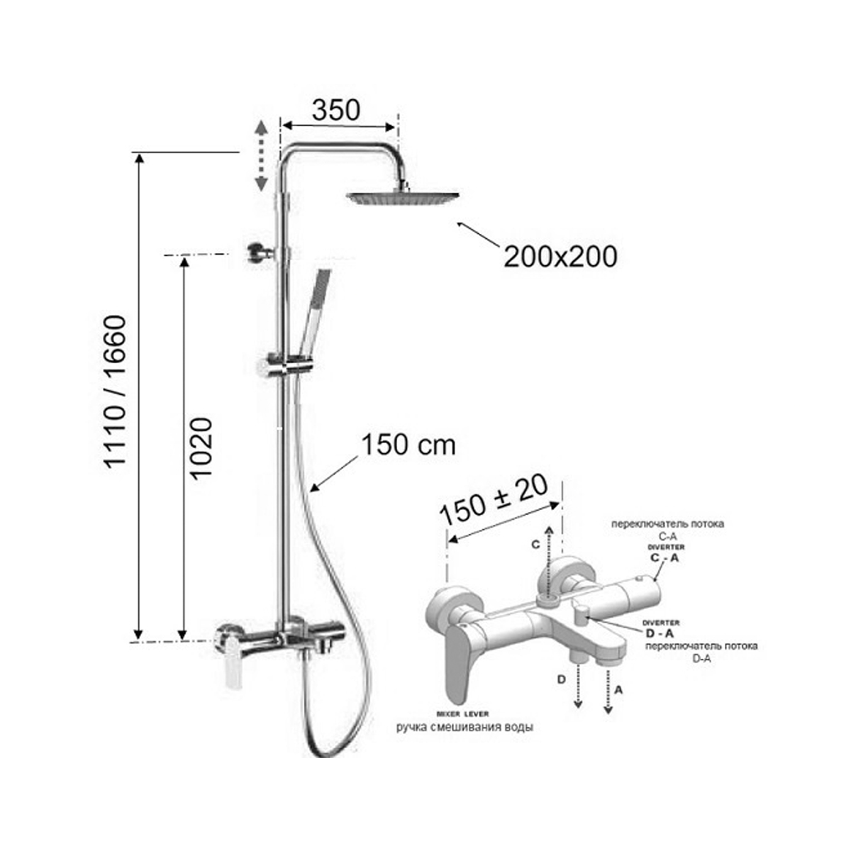 Душевая система "infinity" i34a7rv54qi верхний душ "тропич. дождь" (1/2) "remer"