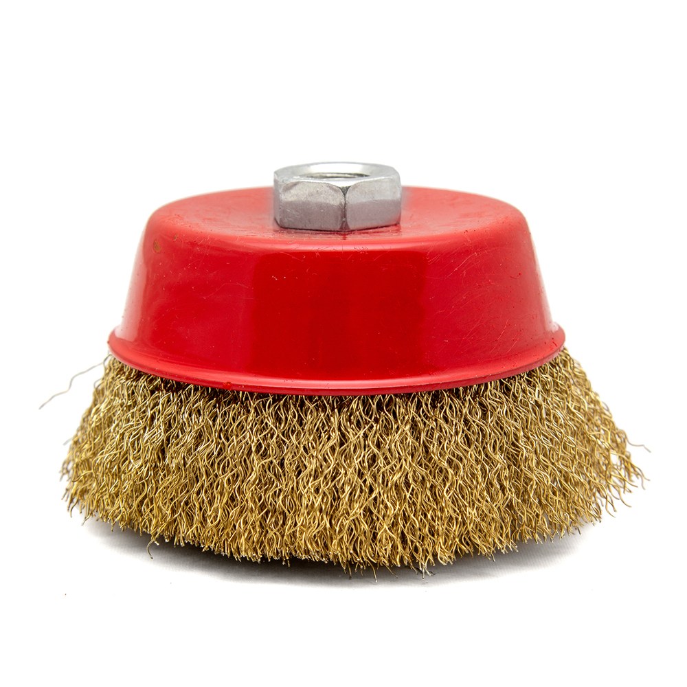 Щетка для ушм "чашка" 125 мм  м14, латуниров. провол. (1/30) "кедр" 147-0125