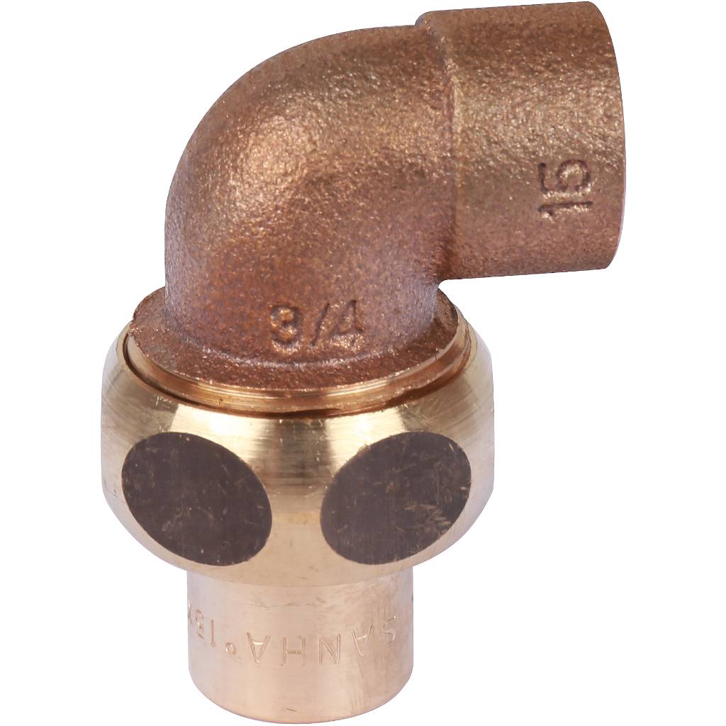 Сгон угловой 15 мм самоуплотняющийся SANHA под пайку бронзовый