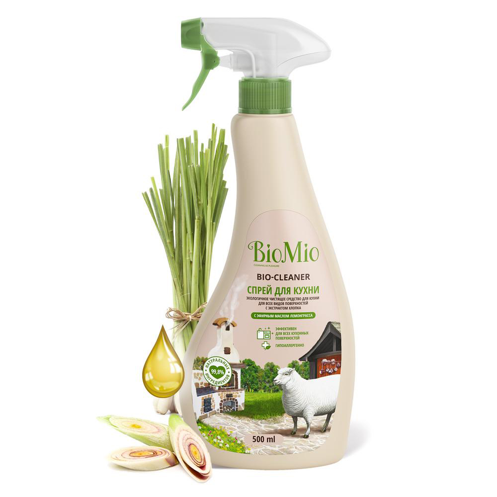 Средство чистящее для кухни "bio-kitchen cleaner" спрей (лемонграсс) 500 мл (1/10) biomio