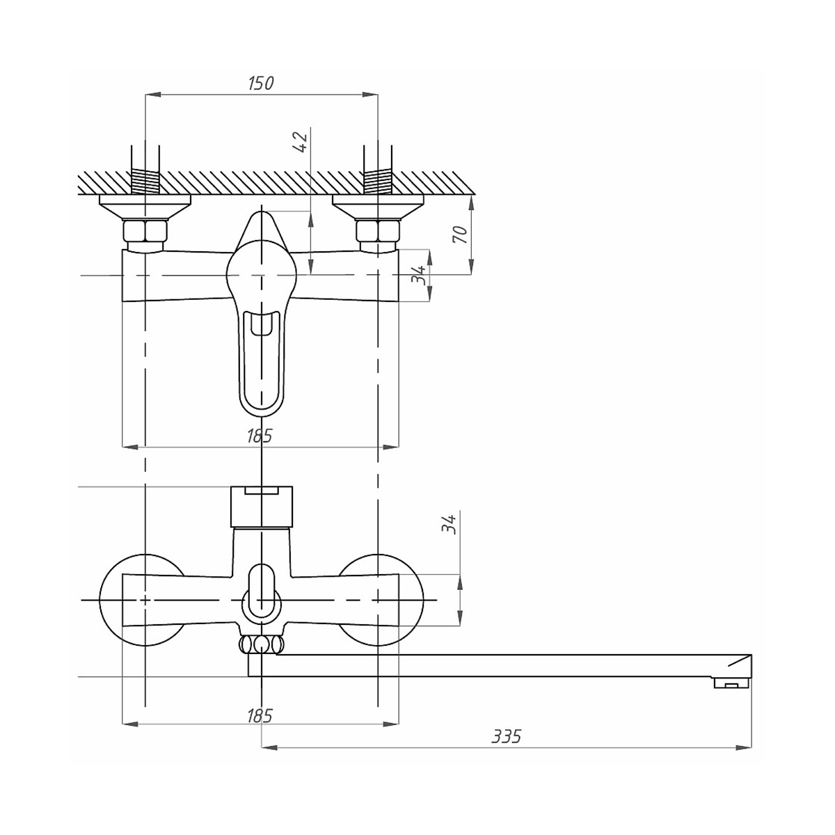 Смеситель для ванн fzs-240-b100 длинный излив (1/10) "fauzt"